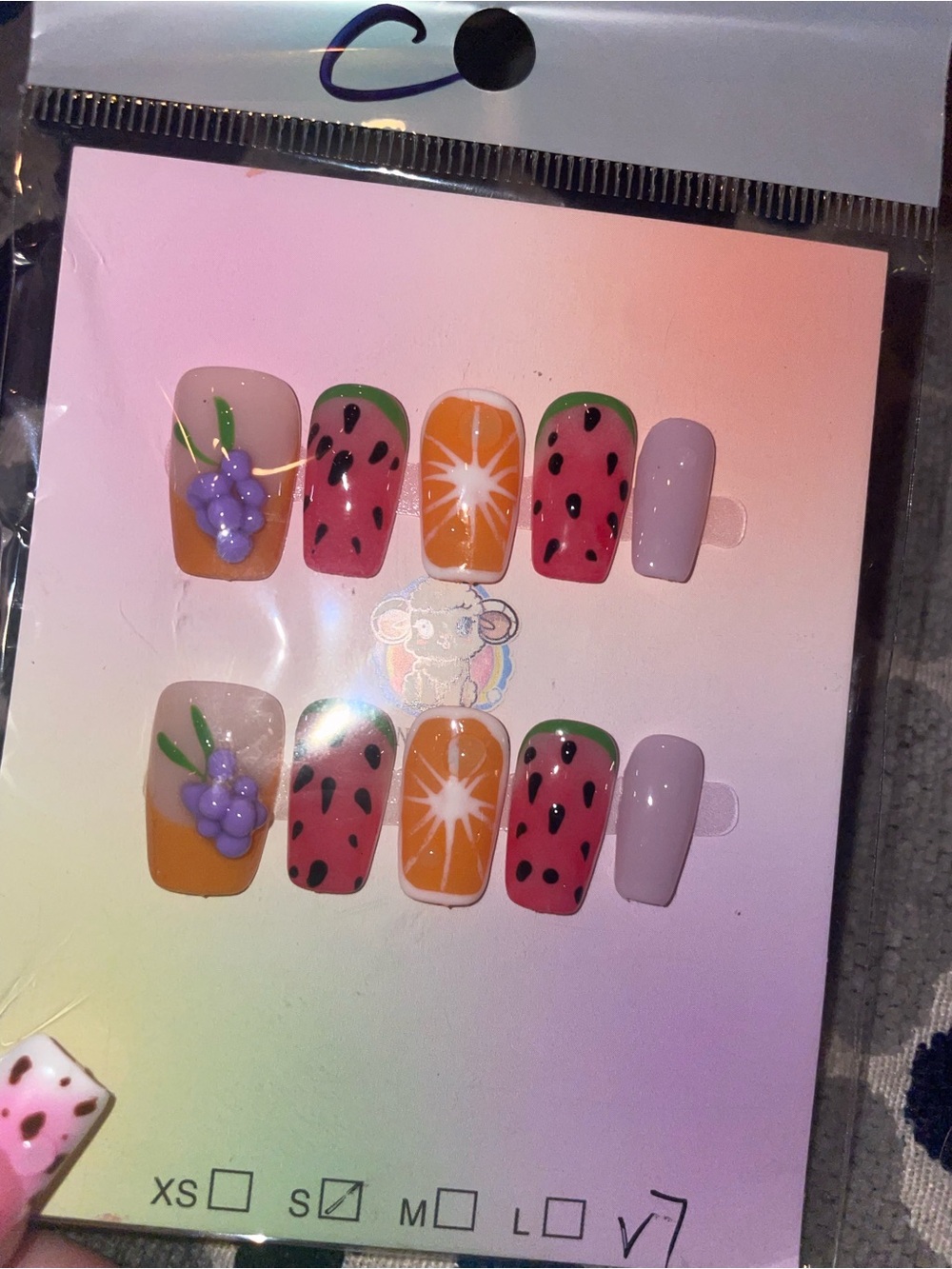 Girls' Fun Fruit Press-On Nail Set — Pink & Orange
